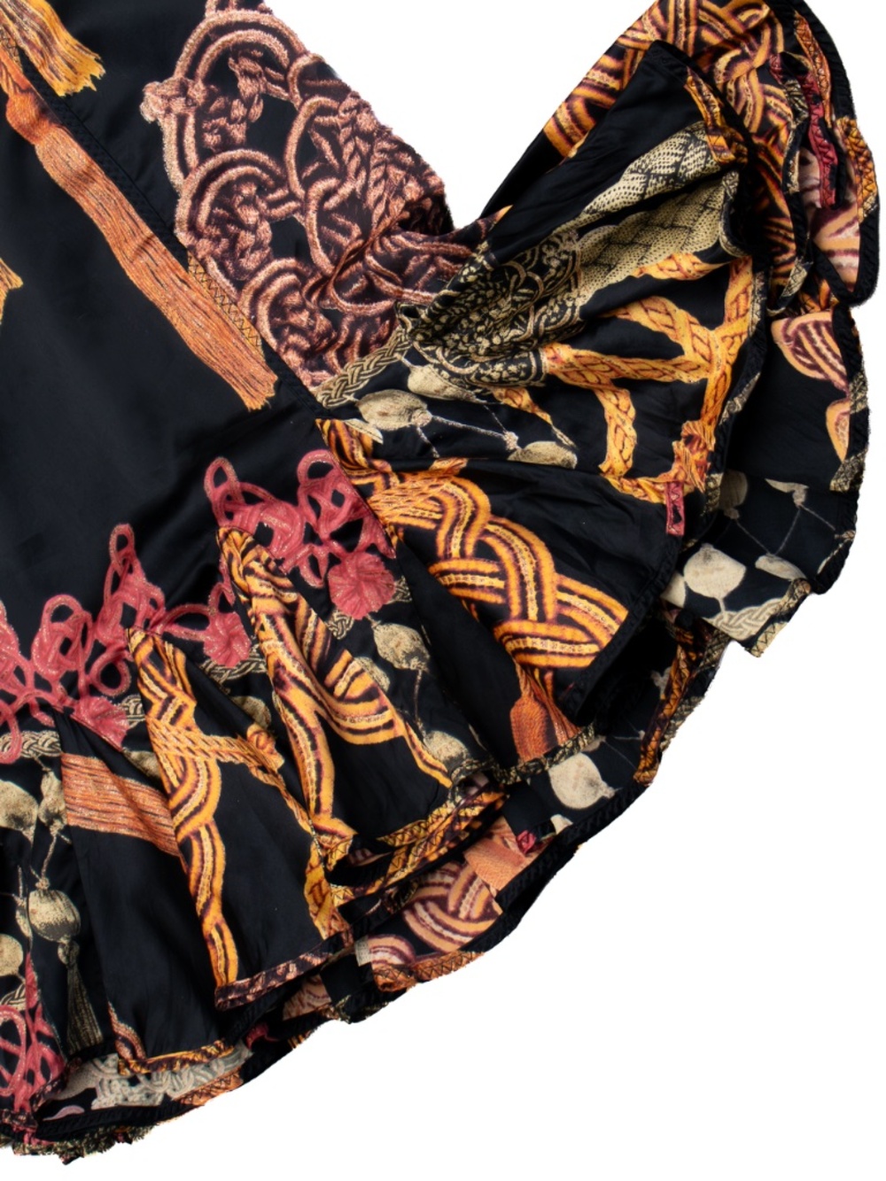 Just Cavalli Silk Blend Ruffle Mermaid Midi Skirt Black Print Women’s M US 8 - Picture 6 of 8